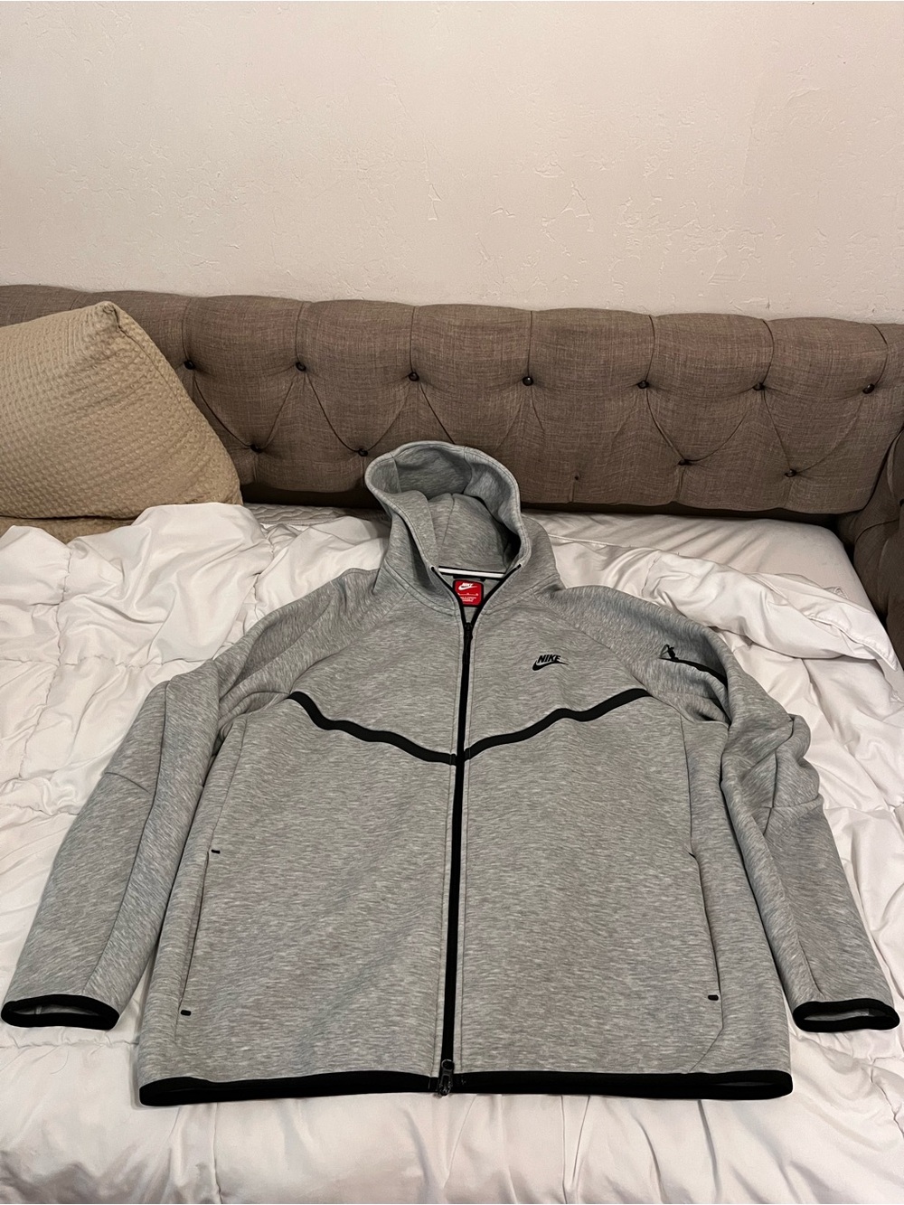 Nike Light Gray Zip-Up Hooded Jacket with Black Trim (Men’s Slim Fit)